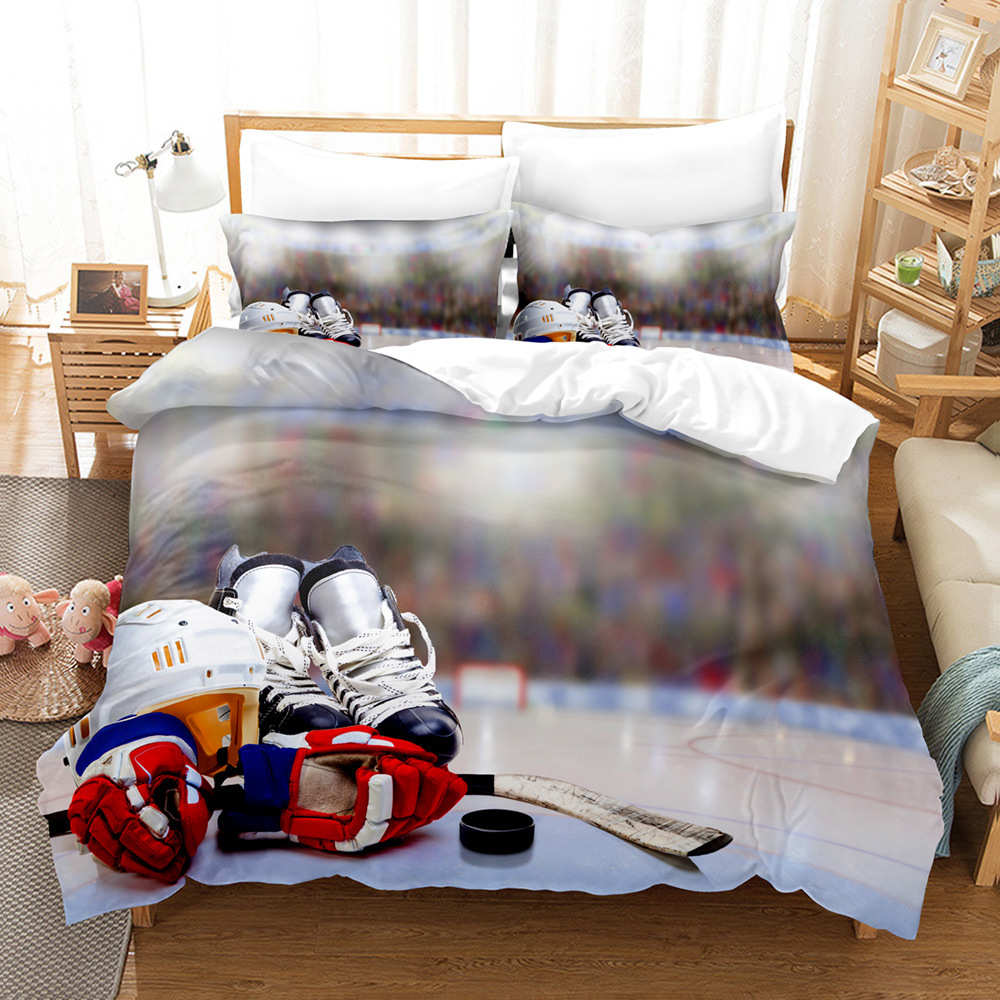 休闲数码图案体育运动枕套3d三件套外贸被套印花印花