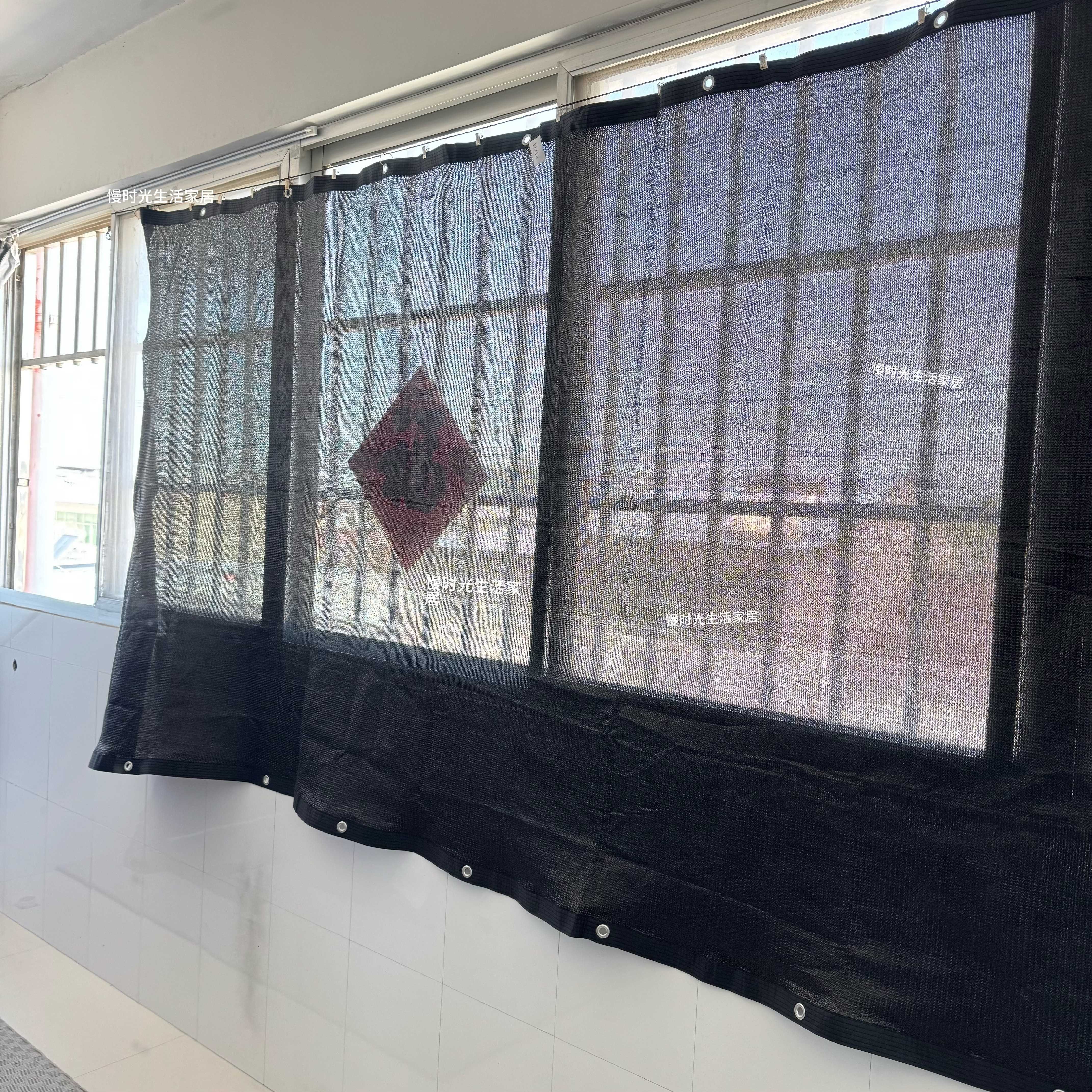 阳台遮阳帘黑色纱帘窗帘式遮阳网半遮光防晒隔热神器防盗网防蚊虫