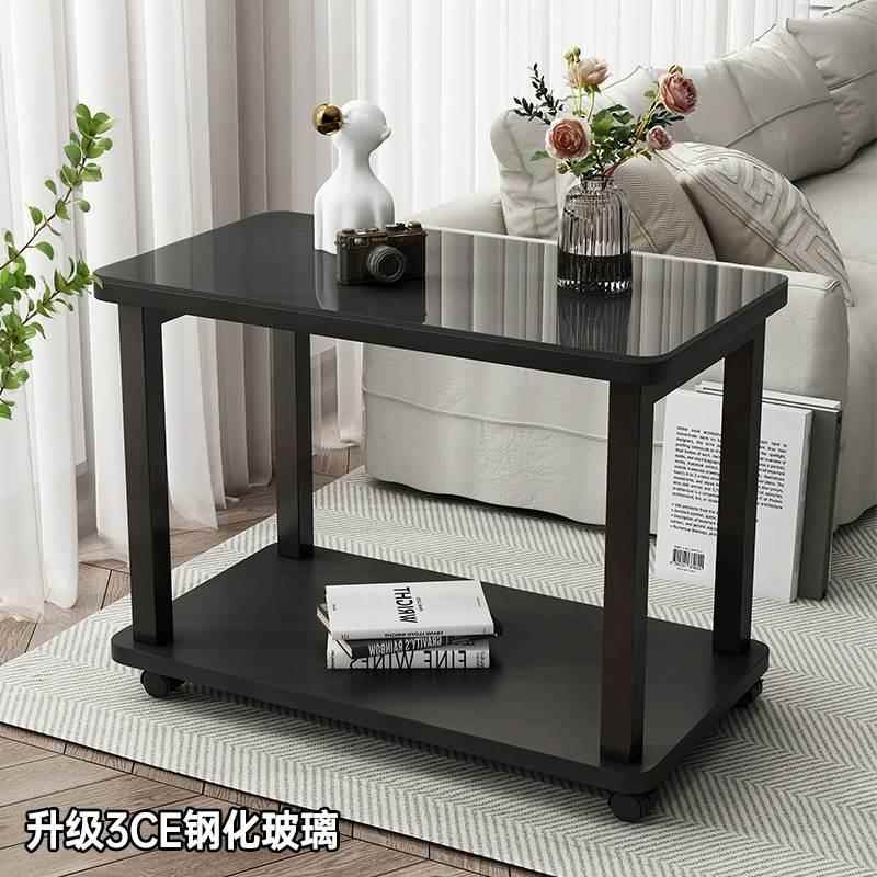 钢化玻璃边几沙发边柜可移动带轮客厅轻奢沙发中间小茶几小方桌子