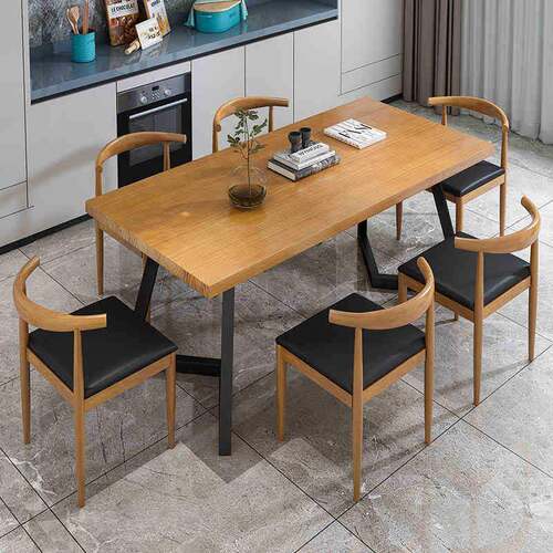 美式实木餐桌家用小户型长方形餐桌椅组合客厅吃饭桌子餐桌椅组合