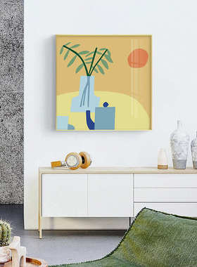 现代简约波普风植物手绘橙色小清新装饰画客厅小众挂画卧室摆画