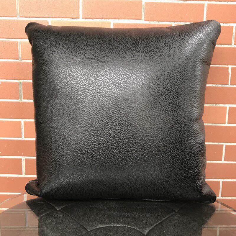 全头层牛皮进口真皮抱枕腰枕沙发腰靠汽车腰靠 靠垫 黑色方枕抱枕