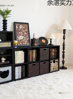 木PJS书储物柜一实体靠墙自由组柜合柜黑色卡莱格子柜客克厅展示