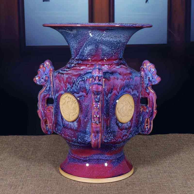 钧瓷摆件钧窑变陶瓷艺术品邢亚龙作品家居装饰客厅摆设花瓶如意樽