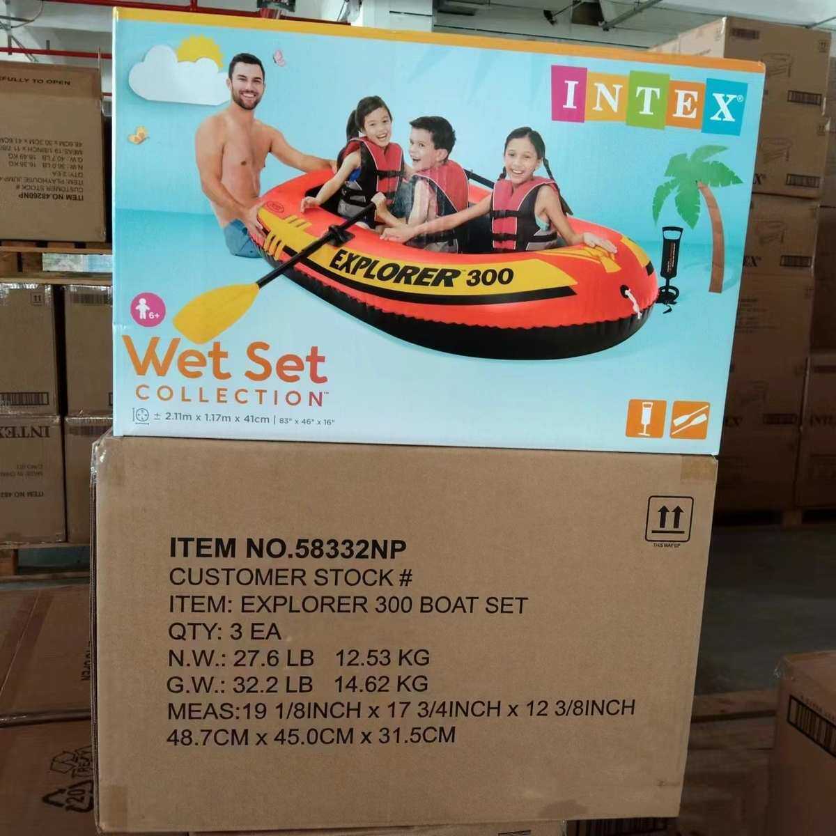 INTEX58331探险者两人钓鱼船58332三人充气漂流橡皮艇 送船浆气泵