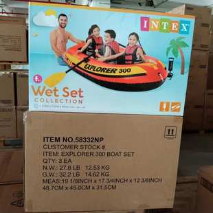 INTEX58331探险者两人钓鱼船58332三人充气漂流橡皮艇 送船浆气泵