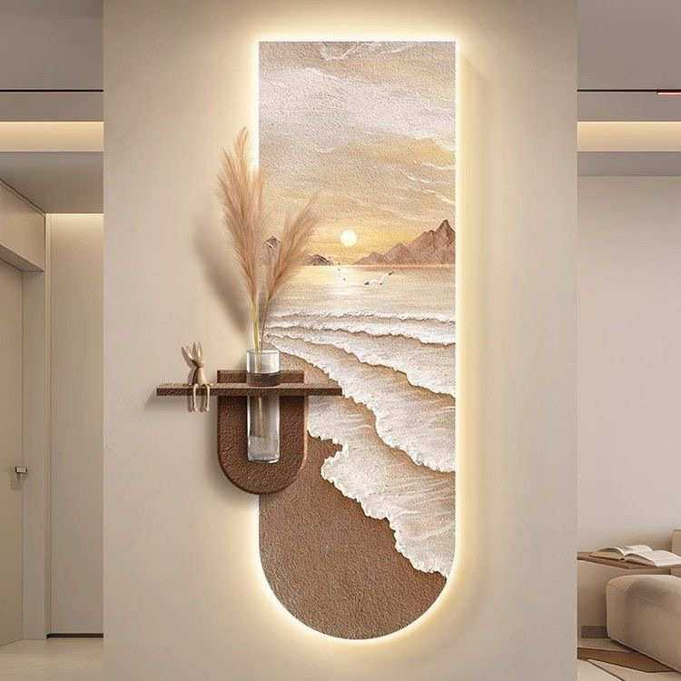 绿肌理装饰画入户海景水培壁灯过道客厅画风挂画玄关奶油画走廊植