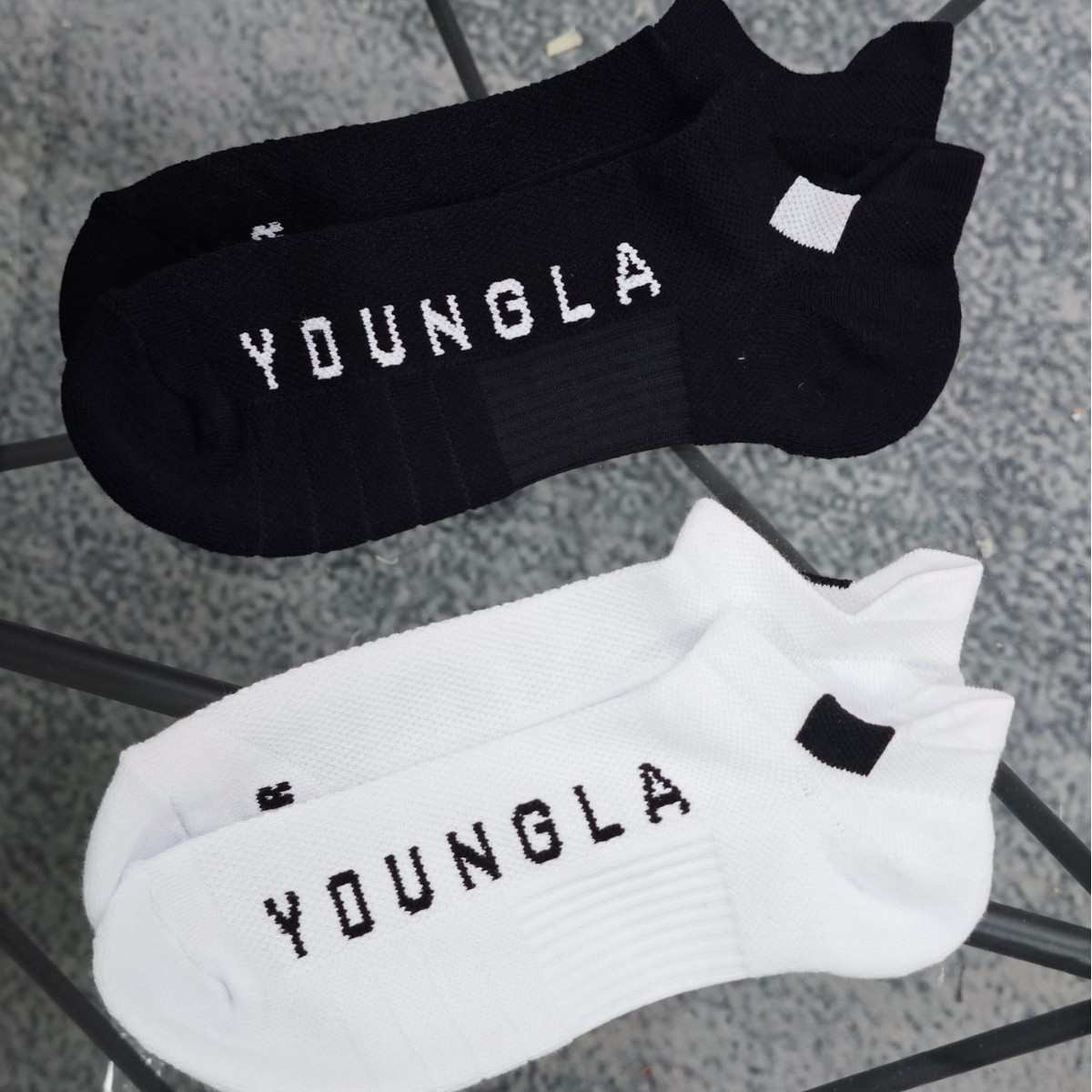 YOUNGLA短袜男女网眼吸汗透气柔软舒适提耳护跟袜休闲潮流运动袜