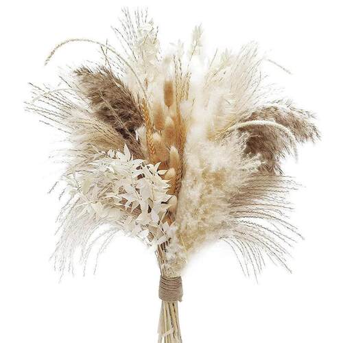 80PCS Natural Fully Pampas Grass Bouquet Boho Home Decor Phr