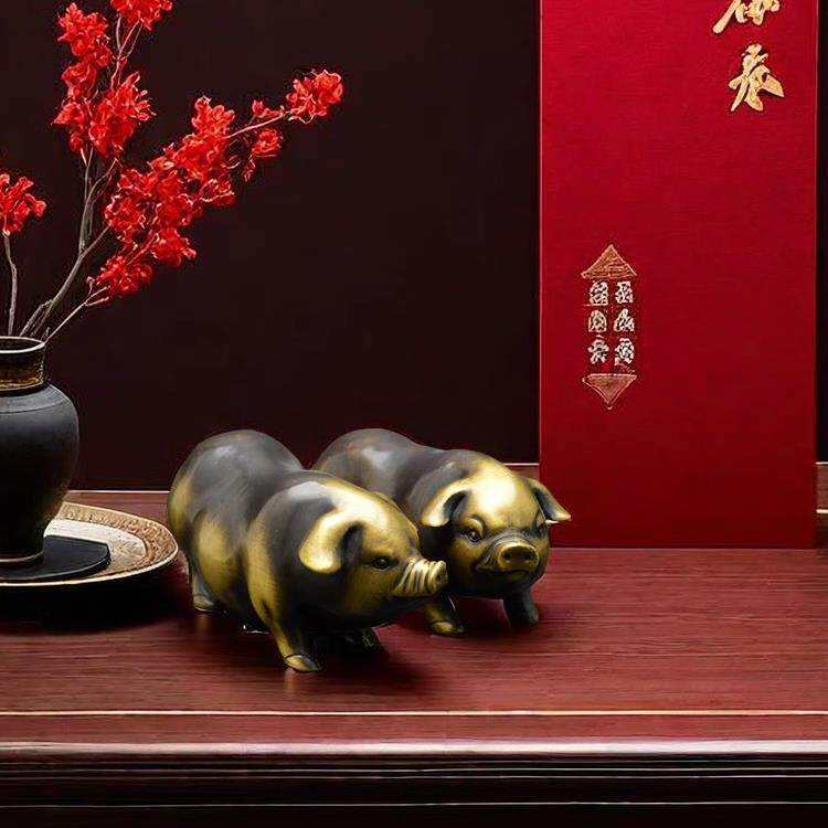 纯铜福猪摆件客厅书房桌面装饰复古铜器生肖猪工艺品朋友日常送礼