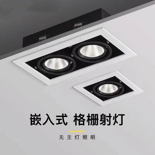 led斗胆灯双头射灯cob格栅射灯三头7W10w12W方形筒灯豆胆灯嵌入式