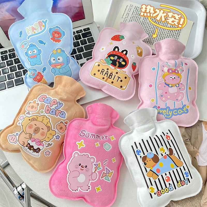 迷你手掌热水袋新款植绒500ml注水冬学生随身迷你暖水袋卡通暖手