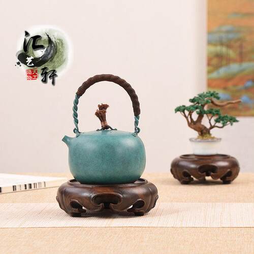 实木非洲黑檀整木大尺寸如意纹茶壶盆景干泡台木底座茶室摆件木托