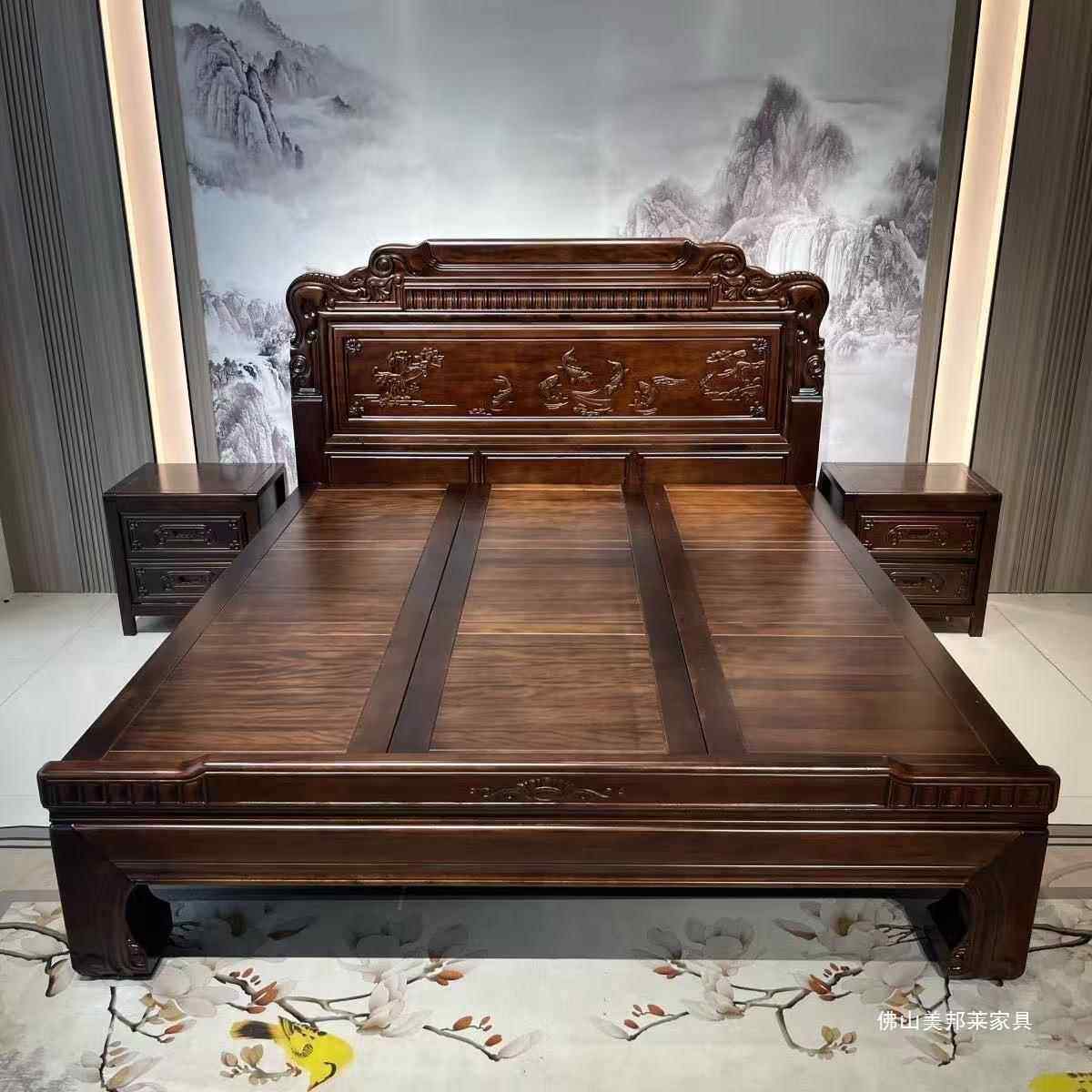 新卧中古木典南美紫式金檀榫卯结构明实木床清古典雕花主1.8m双人,住宅家具,实木床,淘宝优惠券,粉丝福利购,淘宝优惠卷