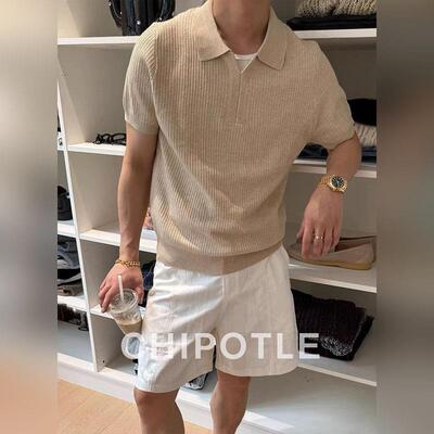 韩国CHIPOTLE老钱风针织polo衫男2026夏季高级感慵懒松弛感一整套