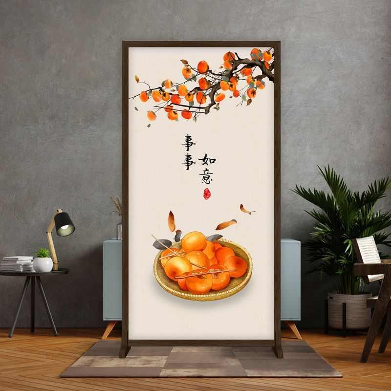 中式屏风简约现代隔断入户布艺格挡客厅木质屏风玄关装饰移动座屏