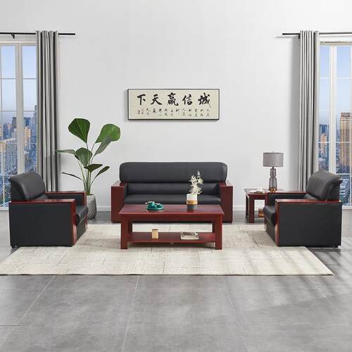 办公沙发三人位茶几组合现代简约办公室商务接待会客西皮风商用