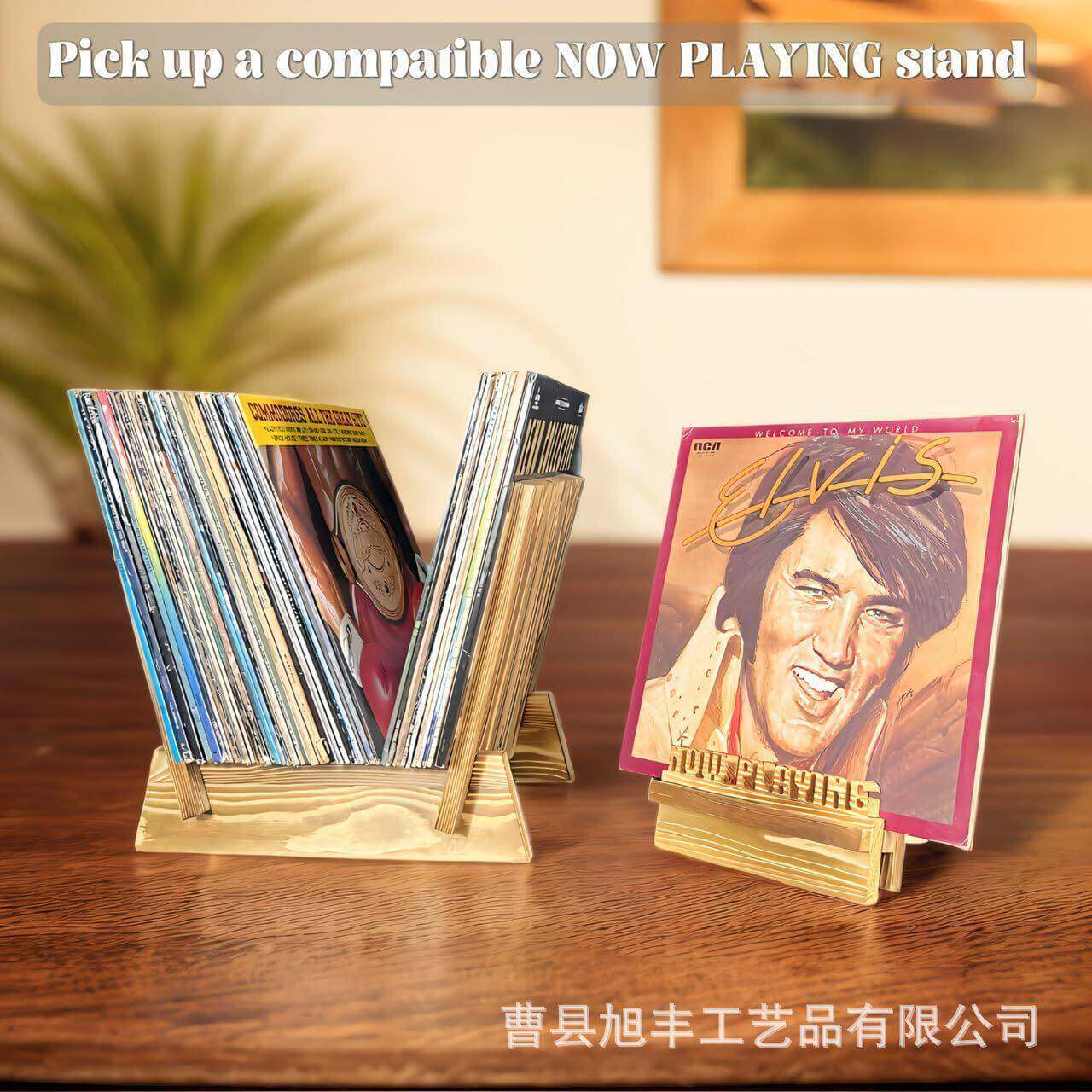 实木烧色唱片架可拆卸专辑展示架木质桌上明星光盘支架黑胶唱片架