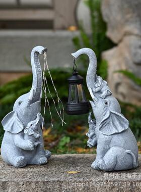 户外太阳能灯庭院小象创意装饰摆件别墅花园草坪雕像树脂动物摆件