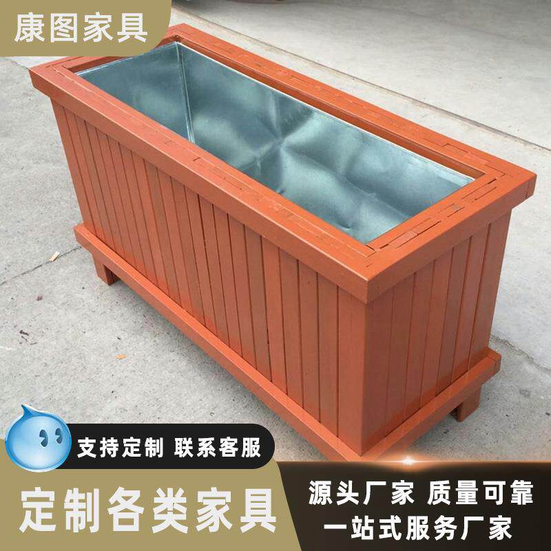 厂家直销海棠木长方形花箱大堂门口绿化花盆景区实木花箱种植器