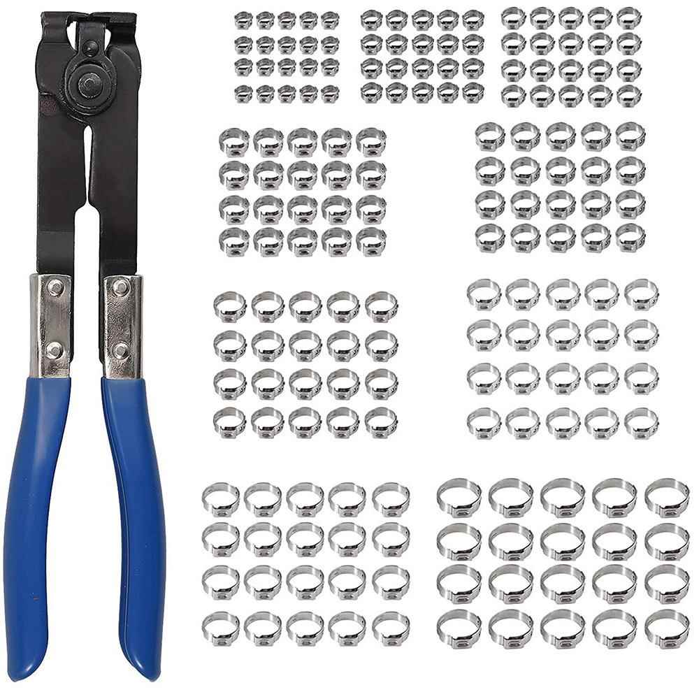 跨境180PCS盒装不锈钢卡箍5.8-21单耳软管夹美式喉箍带抱箍钳子