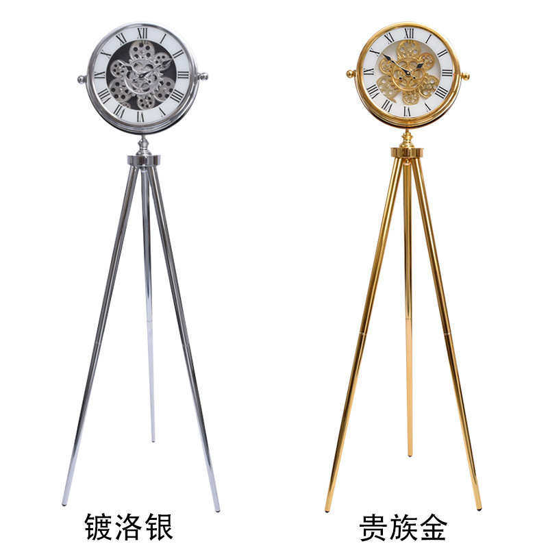 现代客厅轻奢落地钟创意立钟美式三脚大落地齿轮转动装饰摆件个性