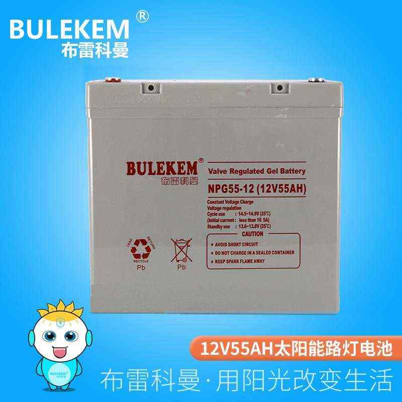 布雷科曼太陽能路燈專用電池儲能蓄電池膠體電池12v55AH免維護