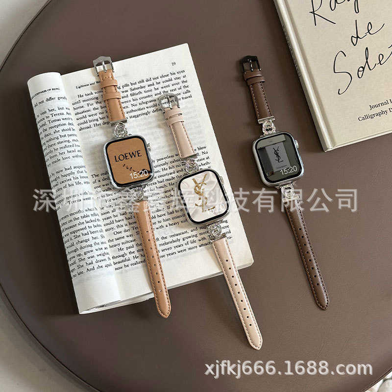适用苹果s9手表带皮质iWatchs8/7/6腕带海洋之心Apple Watch表带