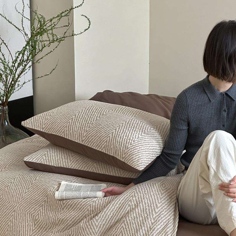 日式复古简约几何全棉立体色织提花四件套中性床上用品双人床笠款