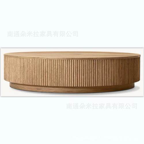 RH美式实木高端豪华咖啡桌客厅实木茶几圆形设计