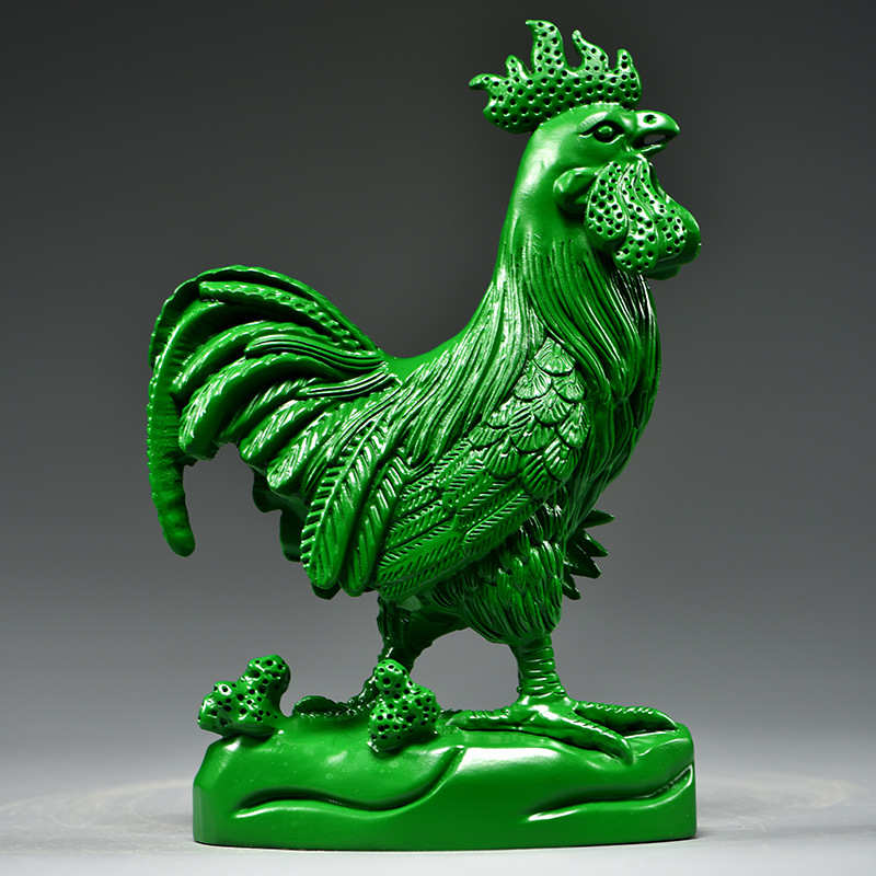 绿色实木雕刻鸡摆件纯木头十二生肖公鸡客厅电视柜装饰工艺品送礼