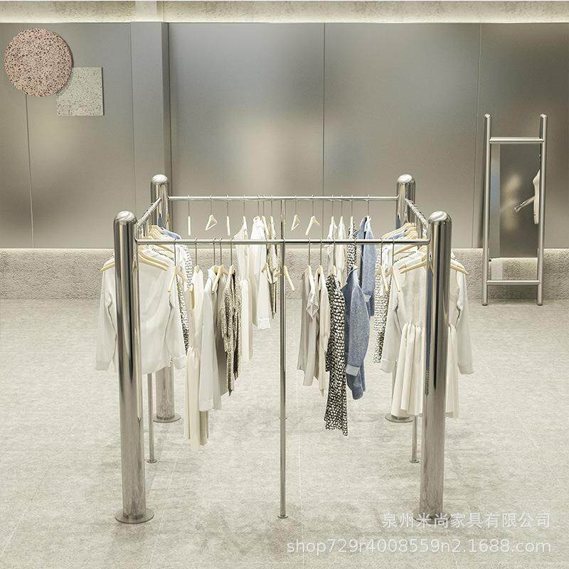 创意网红不锈钢服装中岛货架落地式男装女装店铺中间陈列中岛架子