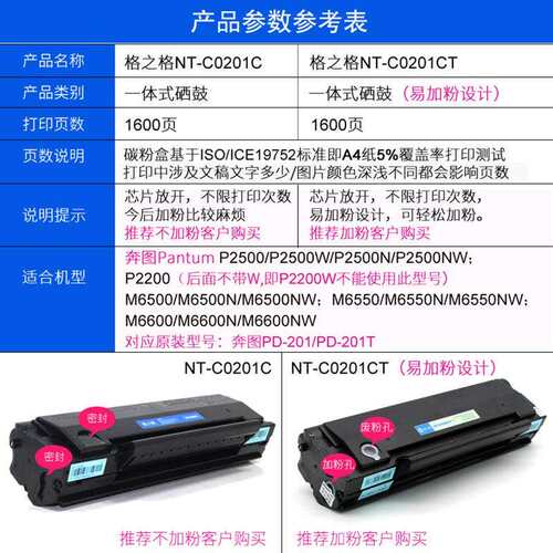 格之格PD-201CT奔图硒鼓P2500W 2200 M6500 6550 6200W易加粉硒鼓