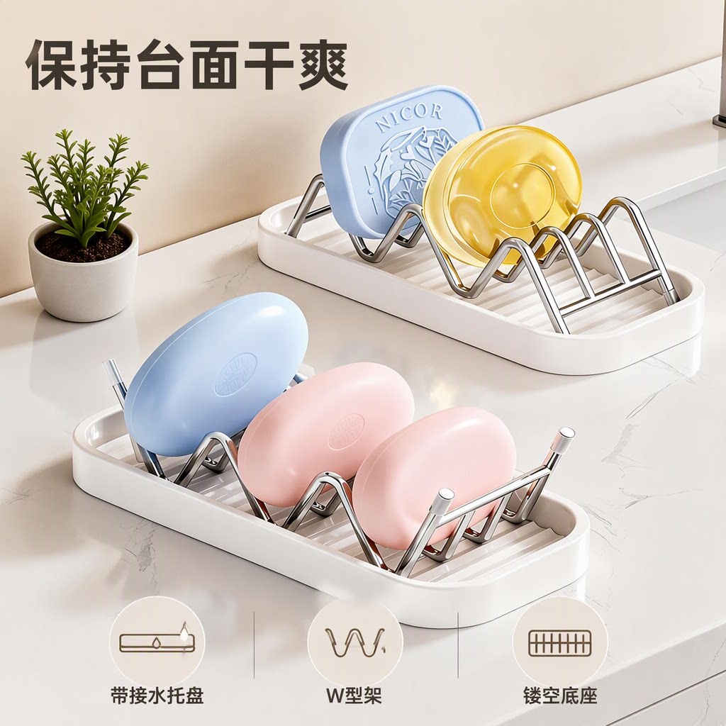 蓝序肥皂盒不锈钢肥皂架沥水盒