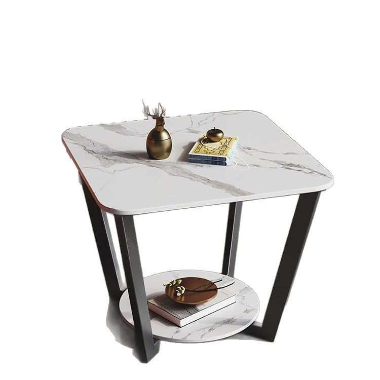意式简约岩板茶几客厅沙发边几床边小桌子小户型卧室铁艺方形边几