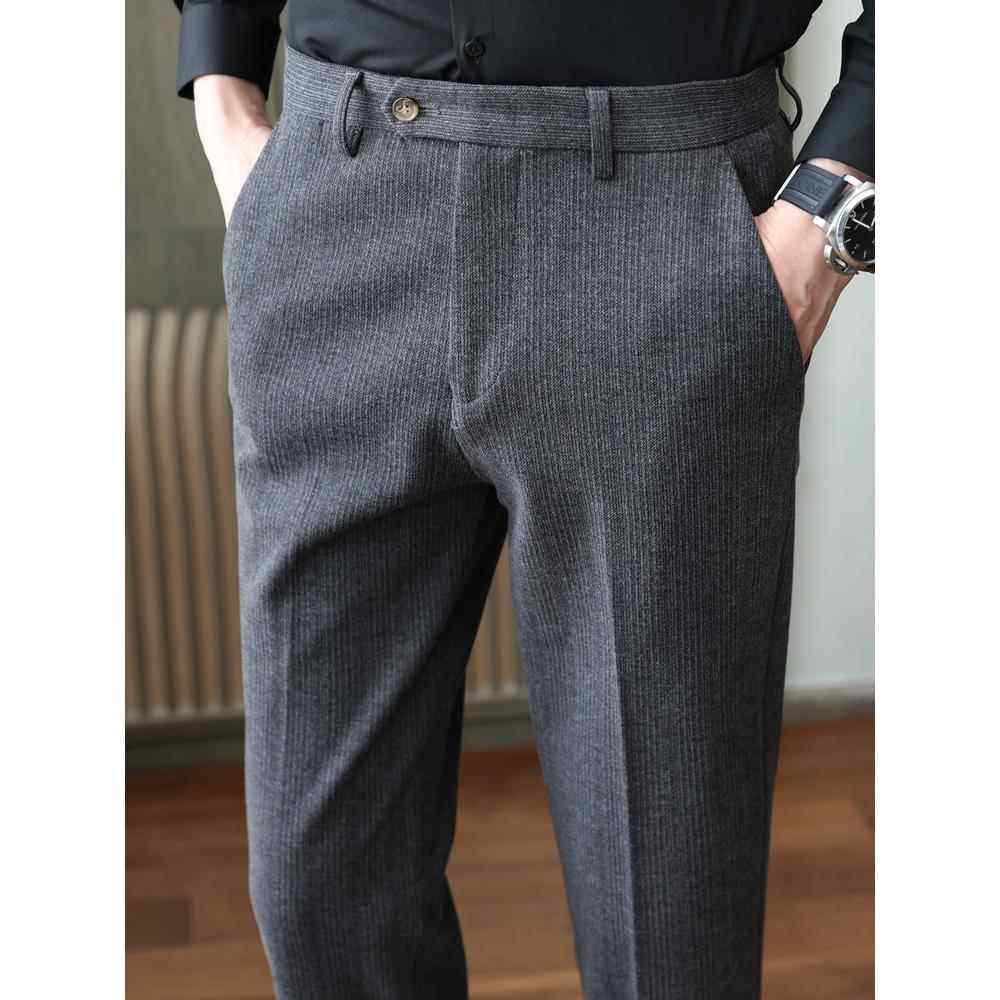 毛呢料西裤男春季新品条纹男士休闲裤修身抓绒磨毛男裤商务0118r,男装,西裤,淘宝优惠券,粉丝福利购,淘宝优惠卷
