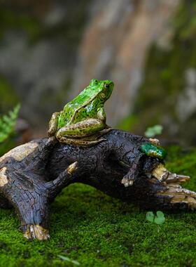 彷真小青蛙趴树枝摆件花园阳台假山盆栽造景装饰工艺品沼水蛙摆设