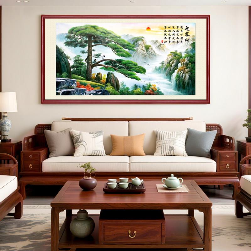 迎客松客厅挂画黄山国画背景墙壁画农村中堂画山水画办公室装饰画