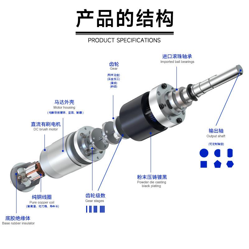 12V24V微型直流速电机GA6Y-555纹速行星齿轮大扭矩减M12V11转M6M