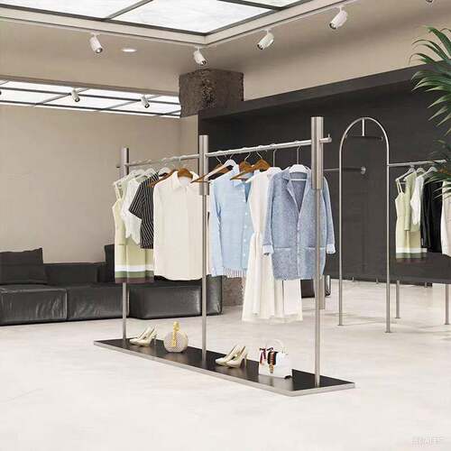 不锈钢带板服装店展示架落地式挂衣架陈列中岛货架落地衣服陈列架