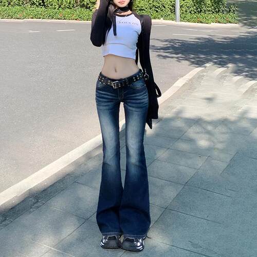 Low waist slightly flared jeans for women, slimming and