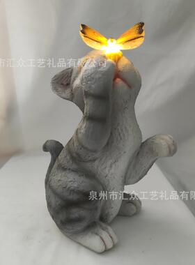 户外花园庭院可爱猫咪太阳能摆件阳台装饰布置创意动物树脂工艺品