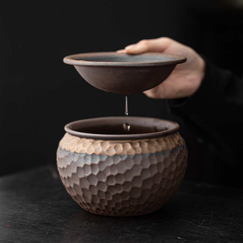 古早烧莲蓬建水日式鎏金铁釉锤纹茶渣缸废茶水桶杯洗水洗茶道配件