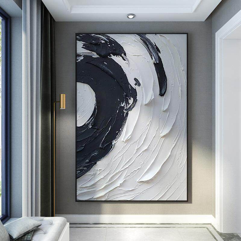 黑白艺术现代抽象装饰画样板房间落地轻奢客厅玄关墙壁 大幅挂画