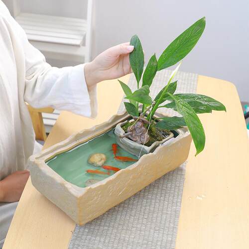 陶瓷花盆皿组合套装复古粗陶号盆栽水培绿萝容大器素器CZ烧透气盆