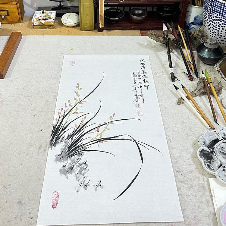 国画兰花纯手绘真迹客厅装饰画书房办公室挂画木框装裱卷轴水墨画