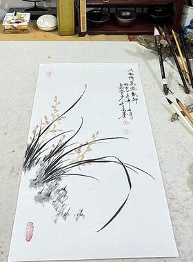 国画兰花纯手绘真迹客厅装饰画书房办公室挂画木框装裱卷轴水墨画