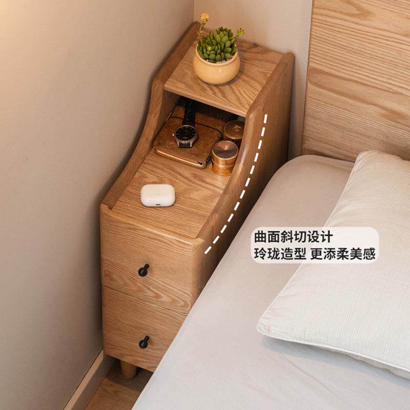 伊超夹窄实木床头柜卧缝CTG0225收纳柜现舜代简约红室橡木窄柜家