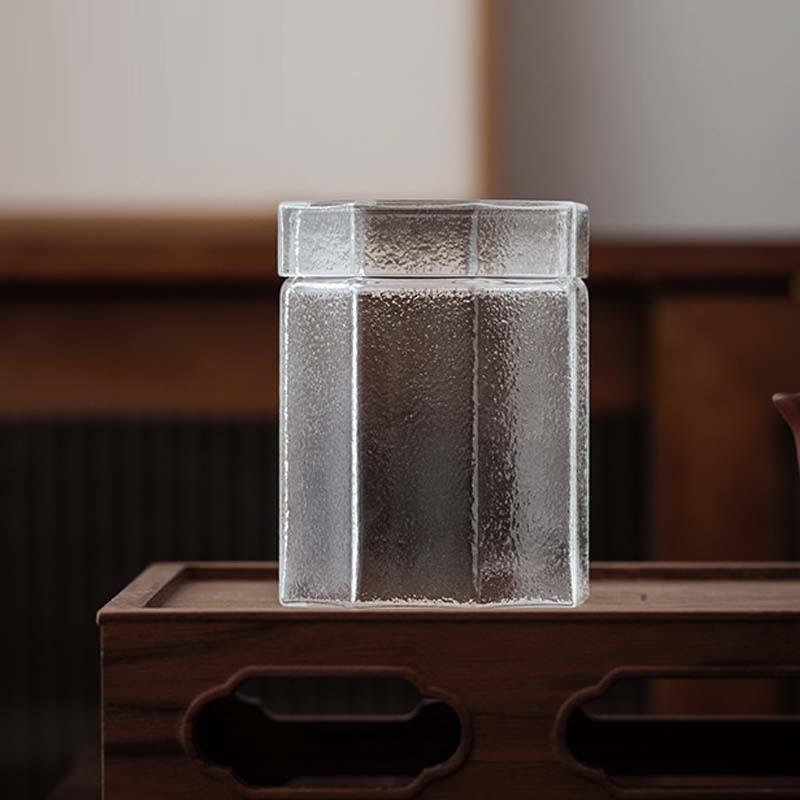 日式锤纹玻璃茶叶罐偏携小号密封罐家用储物罐存茶罐小青柑包装盒