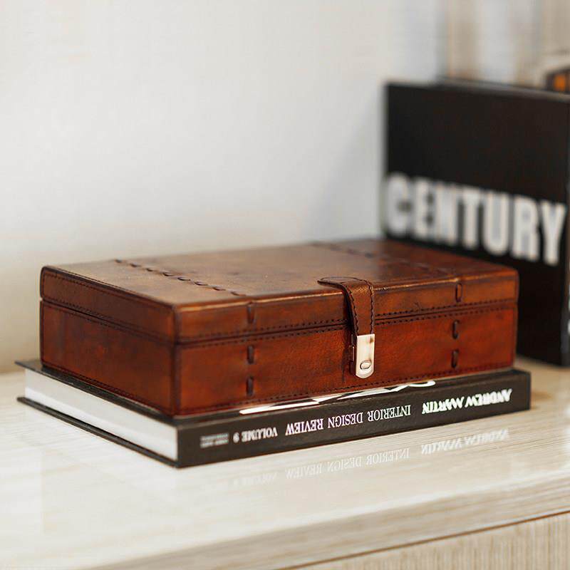 覆古皮质高档样板房珠宝首饰收纳盒手表项炼耳针 分格装饰盒摆件